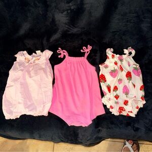 Set of 3 Baby Rompers - Striped, Pink, Strawberry Print